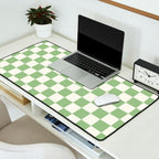 Checkerboard Mini Check Checkered Pattern Light Sage Green and Cream Desk Mat Gallery Image 2