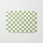 Checkerboard Mini Check Checkered Pattern Light Sage Green and Cream Bath Mat Gallery Image 1