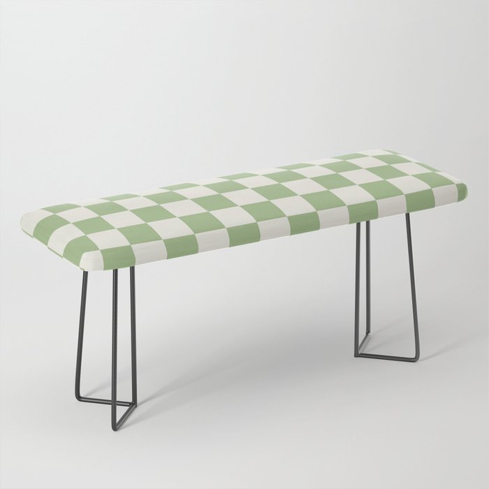 Checkerboard Mini Check Checkered Pattern Light Sage Green and Cream Bench Gallery Image 1