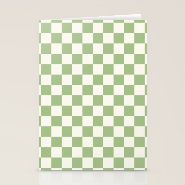 Checkerboard Mini Check Checkered Pattern Light Sage Green and Cream Stationery Card Gallery Image 2