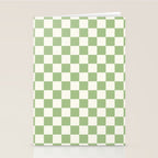 Checkerboard Mini Check Checkered Pattern Light Sage Green and Cream Stationery Card Gallery Image 2