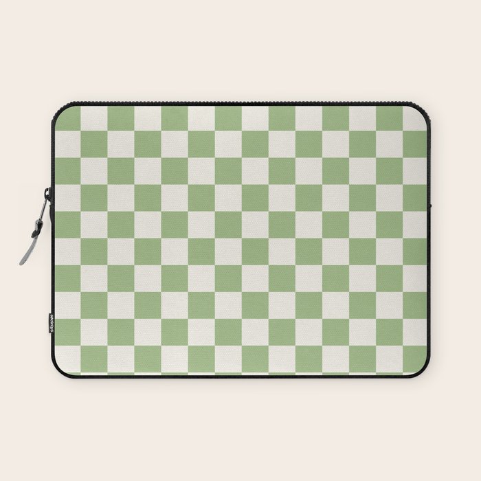 Checkerboard Mini Check Checkered Pattern Light Sage Green and Cream Laptop Sleeve Gallery Image 1
