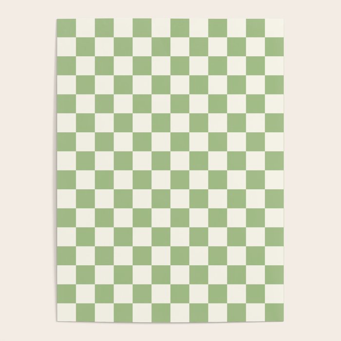Checkerboard Mini Check Checkered Pattern Light Sage Green and Cream Poster Gallery Image 4