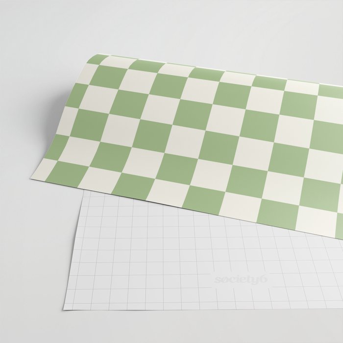 Checkerboard Mini Check Checkered Pattern Light Sage Green and Cream Wrapping Paper Gallery Image 2