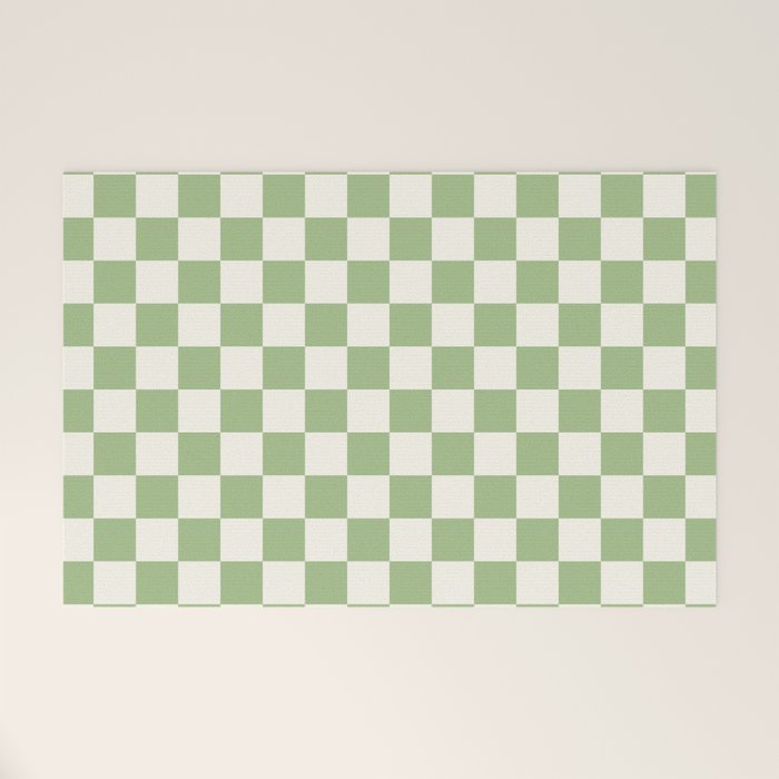 Checkerboard Mini Check Checkered Pattern Light Sage Green and Cream Welcome Mat Gallery Image 1