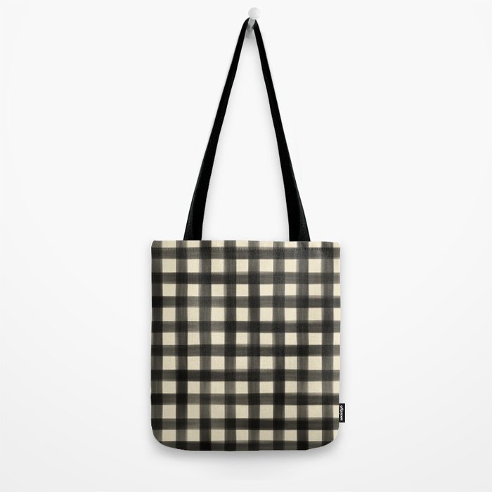 Watercolor Gingham - Black and Cream Tote Bag Gallery Image 2