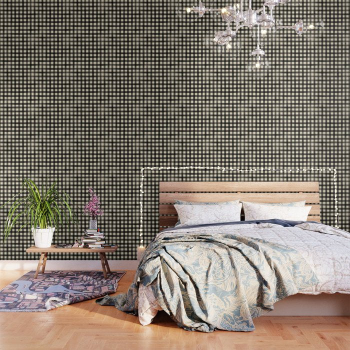 Watercolor Gingham - Black and Cream Wallpaper Gallery Image 3