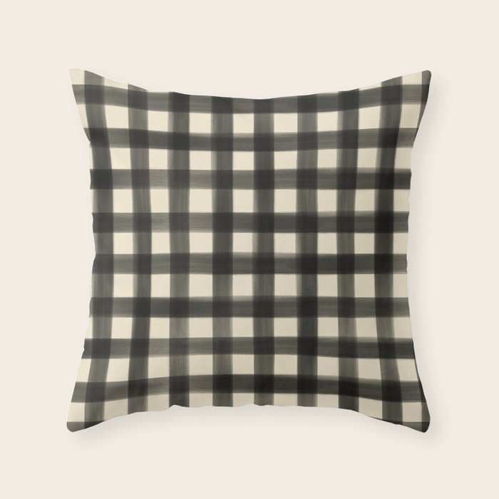 Watercolor Gingham - Black and Cream Throw Pillow Gallery Image 1