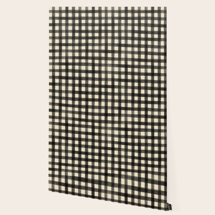Watercolor Gingham - Black and Cream Wallpaper Gallery Image 2