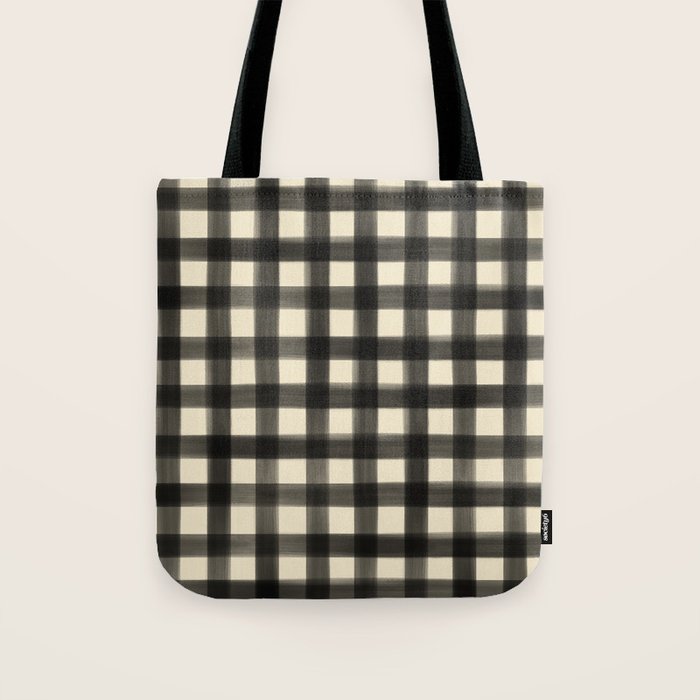Watercolor Gingham - Black and Cream Tote Bag Gallery Image 1