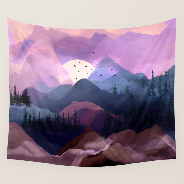 Misty Mountain Morning Wall Tapestry Gallery Image 1