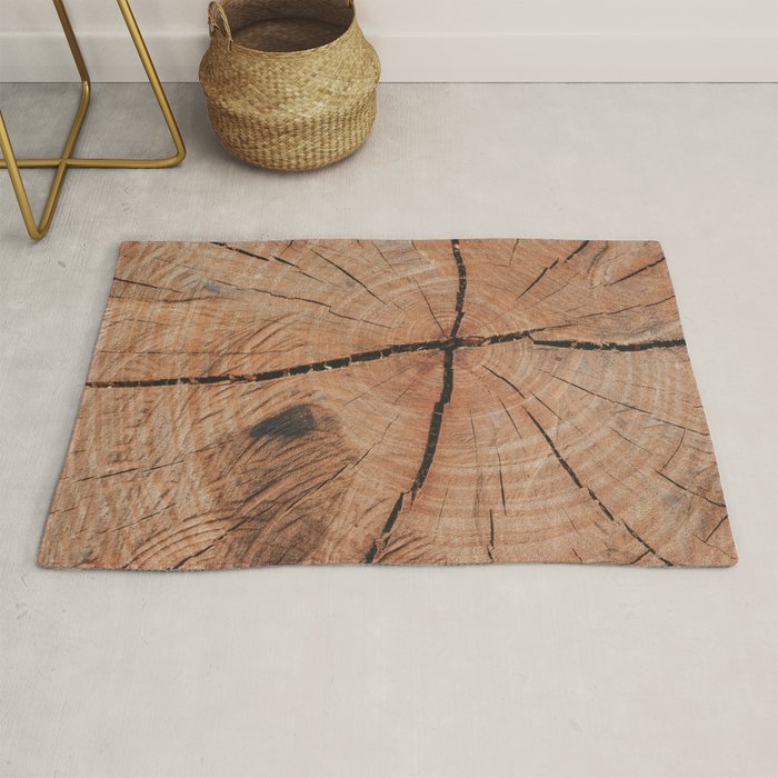 Tree Rings Rustic Cabin Lodge Raw Wood Rug Gallery Image 1