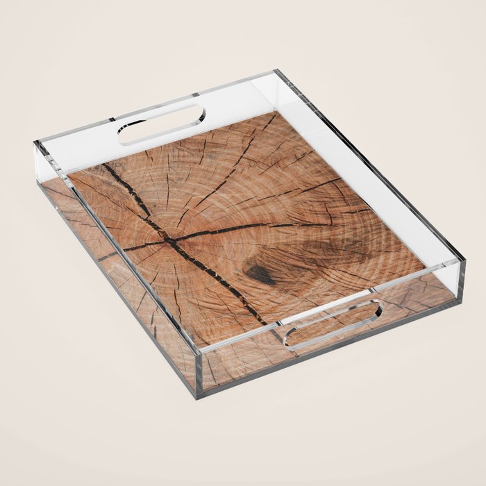 Tree Rings Rustic Cabin Lodge Raw Wood Acrylic Tray Gallery Image 1