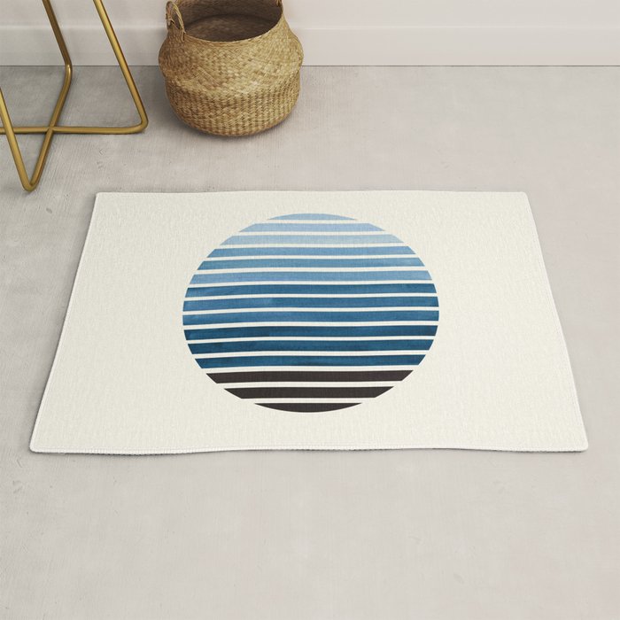 Green Blue Mid Century Modern Minimalist Scandinavian Colorful Stripes Geometric Pattern Round Circl Rug Gallery Image 1