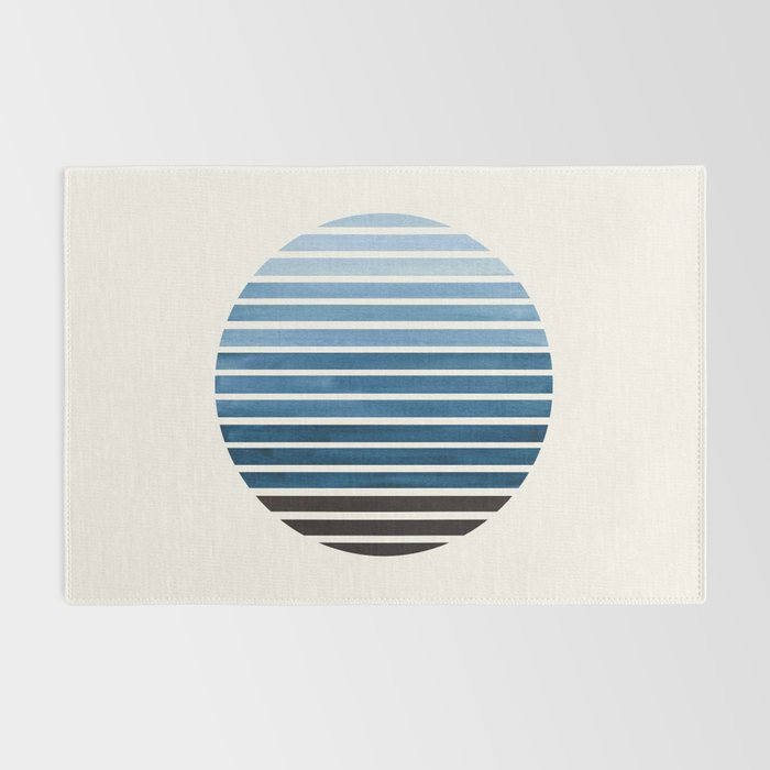 Green Blue Mid Century Modern Minimalist Scandinavian Colorful Stripes Geometric Pattern Round Circl Rug Gallery Image 2