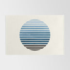 Green Blue Mid Century Modern Minimalist Scandinavian Colorful Stripes Geometric Pattern Round Circl Rug Gallery Image 2