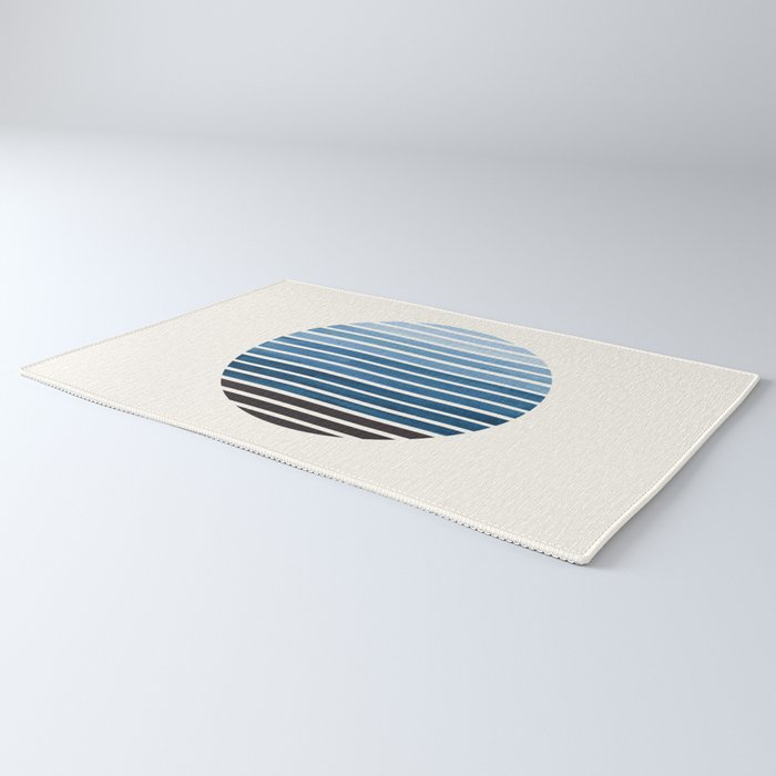 Green Blue Mid Century Modern Minimalist Scandinavian Colorful Stripes Geometric Pattern Round Circl Rug Gallery Image 3