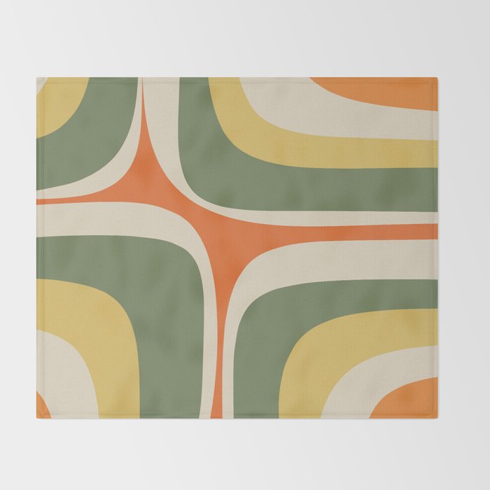 Mid Century Modern Abstract Retro Groove Pattern in Mossy Sage Olive Green Orange Mustard  Throw Blanket Gallery Image 2