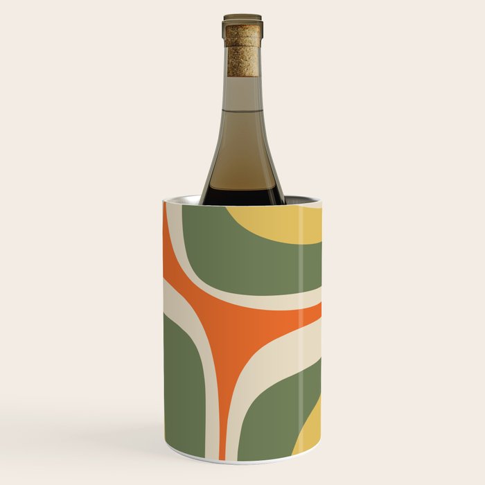 Mid Century Modern Abstract Retro Groove Pattern in Mossy Sage Olive Green Orange Mustard  Wine Chiller Gallery Image 1