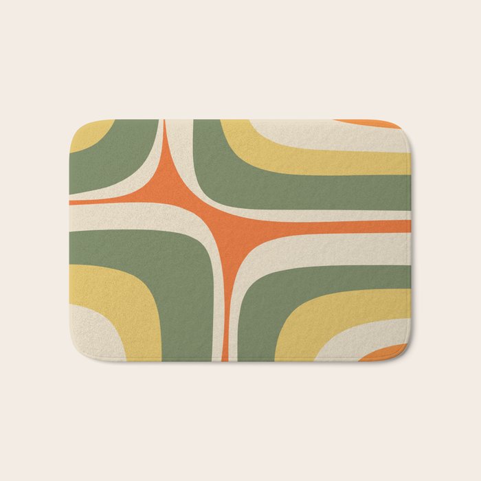 Mid Century Modern Abstract Retro Groove Pattern in Mossy Sage Olive Green Orange Mustard  Bath Mat Gallery Image 1