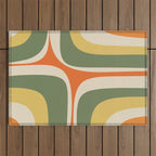 Mid Century Modern Abstract Retro Groove Pattern in Mossy Sage Olive Green Orange Mustard  Outdoor Rug Gallery Image 1