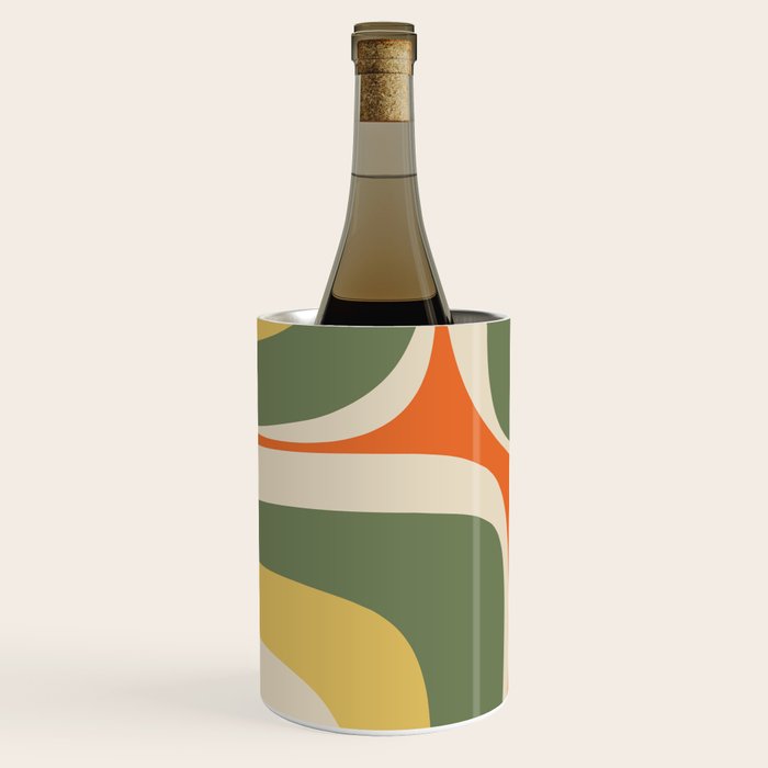 Mid Century Modern Abstract Retro Groove Pattern in Mossy Sage Olive Green Orange Mustard  Wine Chiller Gallery Image 2