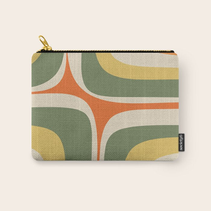 Mid Century Modern Abstract Retro Groove Pattern in Mossy Sage Olive Green Orange Mustard  Carry All Pouch Gallery Image 1