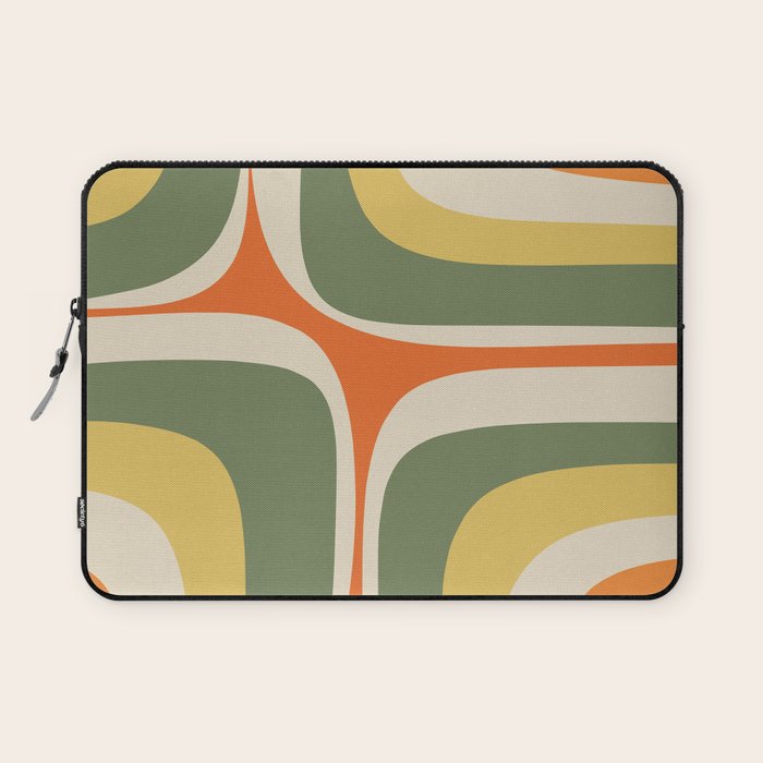 Mid Century Modern Abstract Retro Groove Pattern in Mossy Sage Olive Green Orange Mustard  Laptop Sleeve Gallery Image 1
