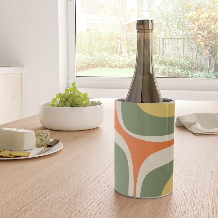 Mid Century Modern Abstract Retro Groove Pattern in Mossy Sage Olive Green Orange Mustard  Wine Chiller Gallery Image 4
