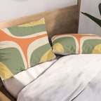 Mid Century Modern Abstract Retro Groove Pattern in Mossy Sage Olive Green Orange Mustard  Pillow Sham Gallery Image 2