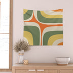 Mid Century Modern Abstract Retro Groove Pattern in Mossy Sage Olive Green Orange Mustard  Wall Tapestry Gallery Image 2