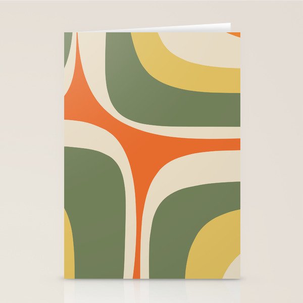 Mid Century Modern Abstract Retro Groove Pattern in Mossy Sage Olive Green Orange Mustard  Stationery Card Gallery Image 2