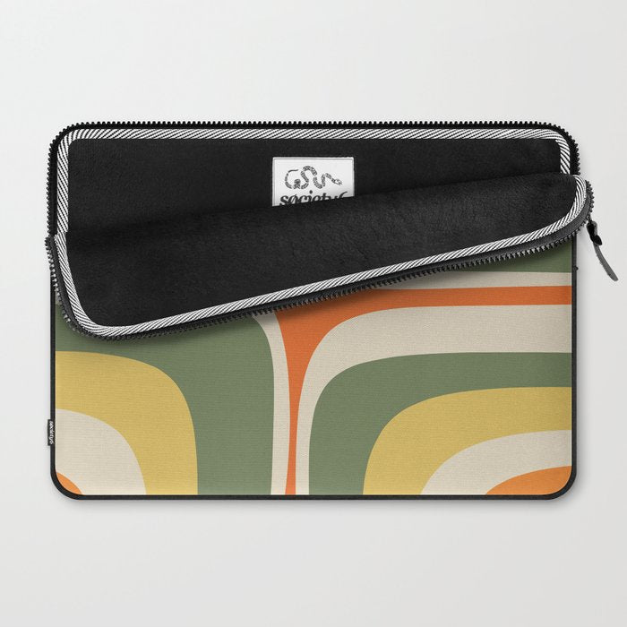 Mid Century Modern Abstract Retro Groove Pattern in Mossy Sage Olive Green Orange Mustard  Laptop Sleeve Gallery Image 2