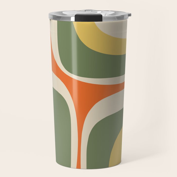 Mid Century Modern Abstract Retro Groove Pattern in Mossy Sage Olive Green Orange Mustard  Travel Mug Gallery Image 1