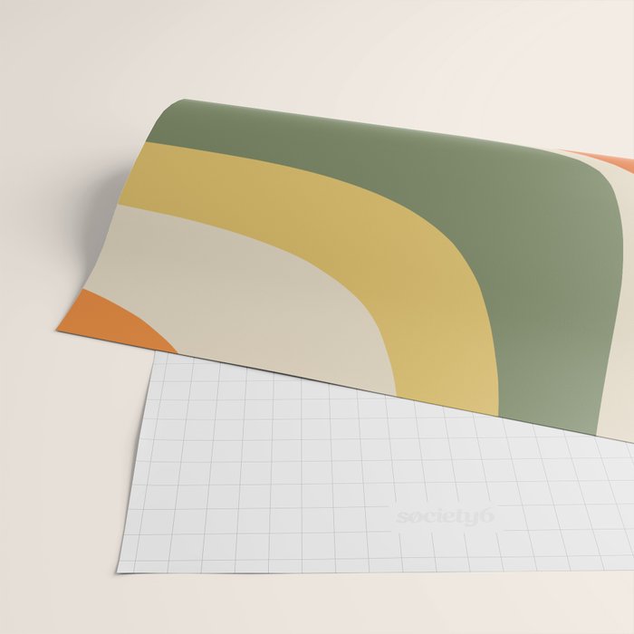Mid Century Modern Abstract Retro Groove Pattern in Mossy Sage Olive Green Orange Mustard  Wrapping Paper Gallery Image 2