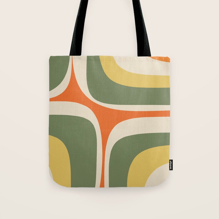 Mid Century Modern Abstract Retro Groove Pattern in Mossy Sage Olive Green Orange Mustard  Tote Bag Gallery Image 1