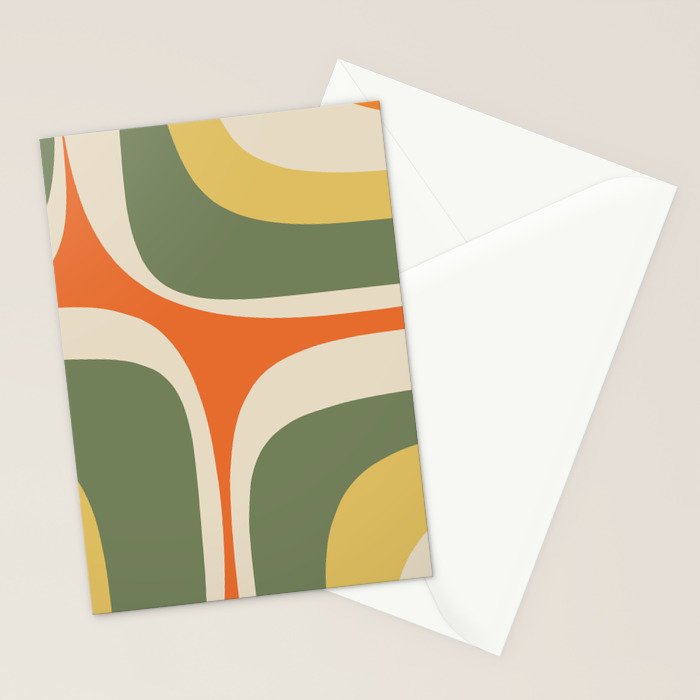 Mid Century Modern Abstract Retro Groove Pattern in Mossy Sage Olive Green Orange Mustard  Stationery Card Gallery Image 2
