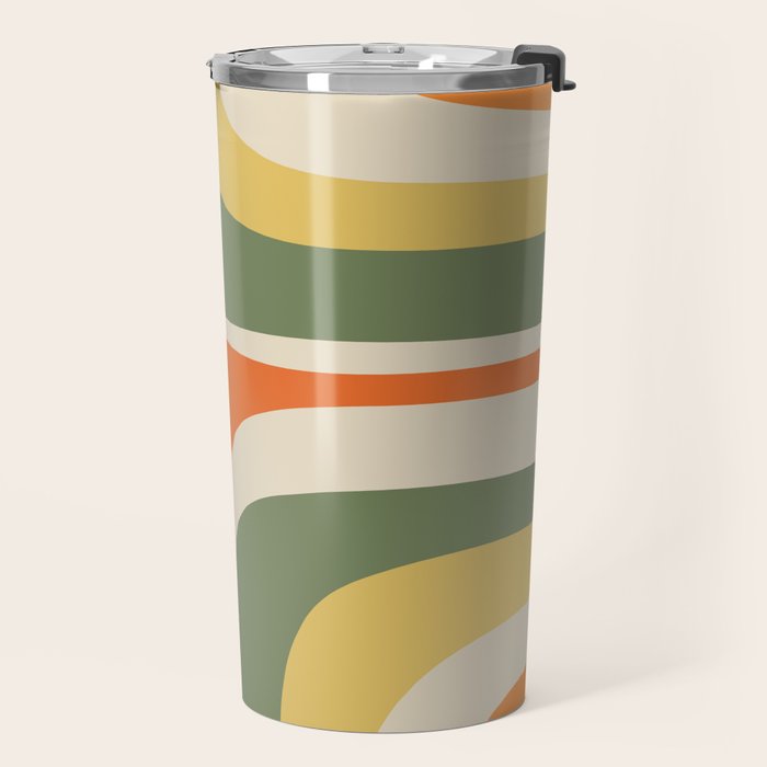 Mid Century Modern Abstract Retro Groove Pattern in Mossy Sage Olive Green Orange Mustard  Travel Mug Gallery Image 2