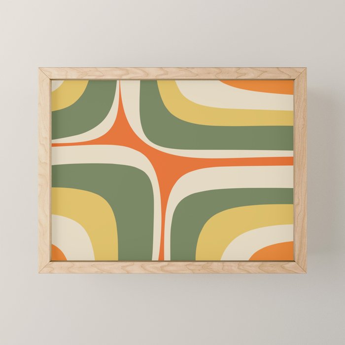 Mid Century Modern Abstract Retro Groove Pattern in Mossy Sage Olive Green Orange Mustard  Mini Art Print Gallery Image 1