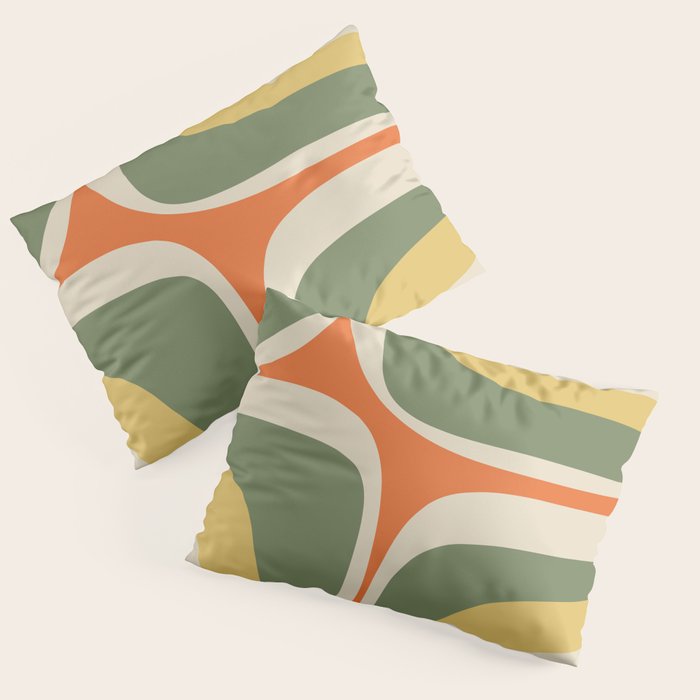 Mid Century Modern Abstract Retro Groove Pattern in Mossy Sage Olive Green Orange Mustard  Pillow Sham Gallery Image 3