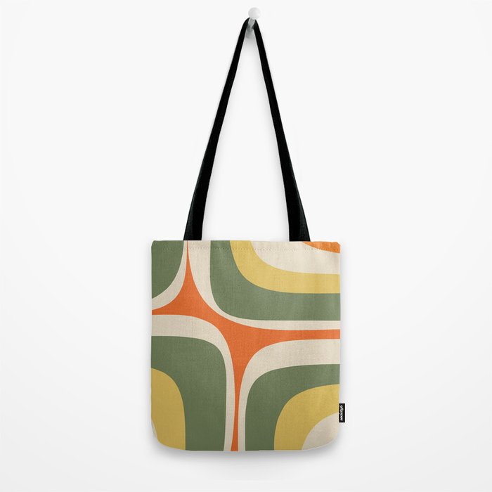 Mid Century Modern Abstract Retro Groove Pattern in Mossy Sage Olive Green Orange Mustard  Tote Bag Gallery Image 2