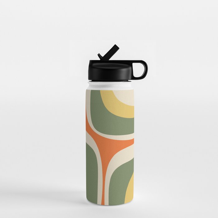 Mid Century Modern Abstract Retro Groove Pattern in Mossy Sage Olive Green Orange Mustard  Water Bottle Gallery Image 1