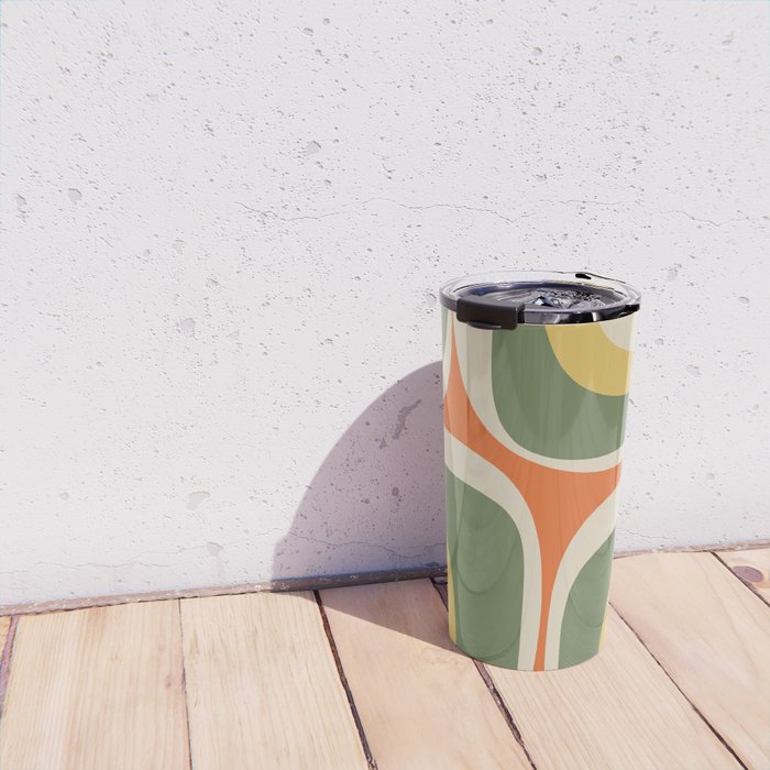 Mid Century Modern Abstract Retro Groove Pattern in Mossy Sage Olive Green Orange Mustard  Travel Mug Gallery Image 4