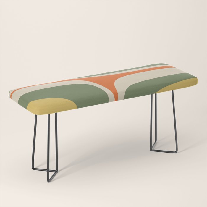 Mid Century Modern Abstract Retro Groove Pattern in Mossy Sage Olive Green Orange Mustard  Bench Gallery Image 1