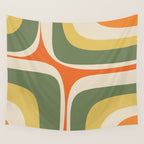 Mid Century Modern Abstract Retro Groove Pattern in Mossy Sage Olive Green Orange Mustard  Wall Tapestry Gallery Image 4