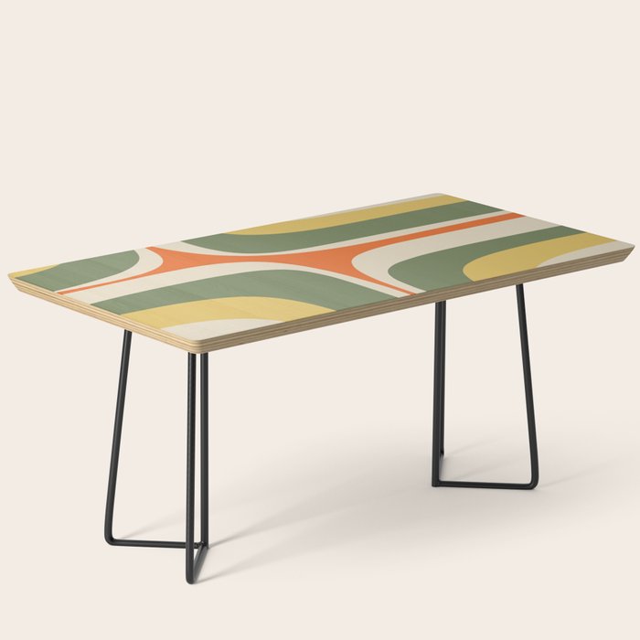 Mid Century Modern Abstract Retro Groove Pattern in Mossy Sage Olive Green Orange Mustard  Coffee Table Gallery Image 1