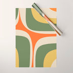 Mid Century Modern Abstract Retro Groove Pattern in Mossy Sage Olive Green Orange Mustard  Wrapping Paper Gallery Image 1
