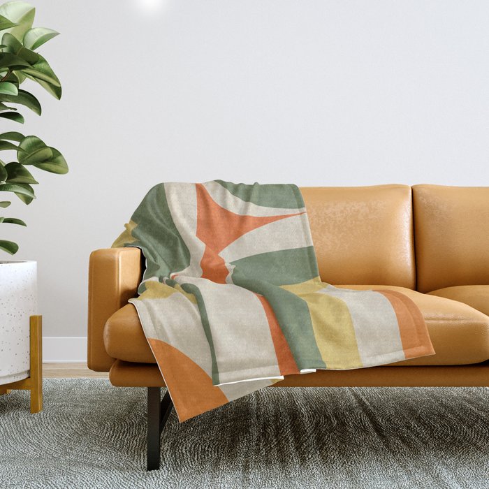 Mid Century Modern Abstract Retro Groove Pattern in Mossy Sage Olive Green Orange Mustard  Throw Blanket Gallery Image 1