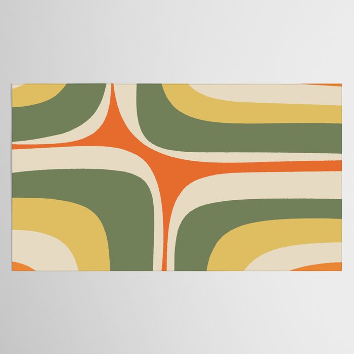 Mid Century Modern Abstract Retro Groove Pattern in Mossy Sage Olive Green Orange Mustard  Tablecloth Gallery Image 2