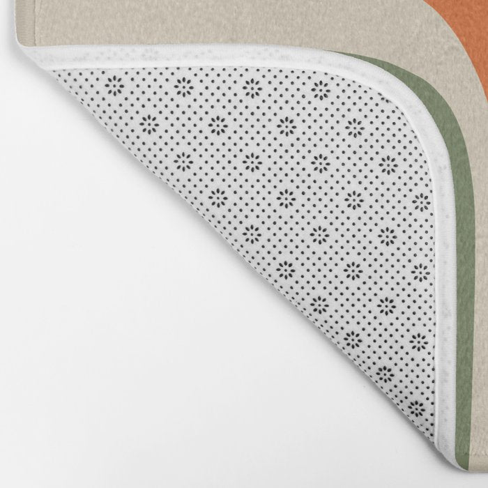 Mid Century Modern Abstract Retro Groove Pattern in Mossy Sage Olive Green Orange Mustard  Bath Mat Gallery Image 2